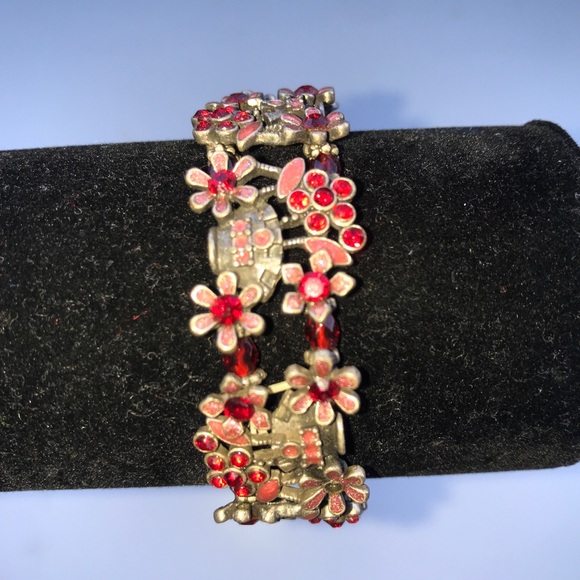 Red Ruby Silver Plated Vintage Stretchy Bracelet - Picture 2 of 6